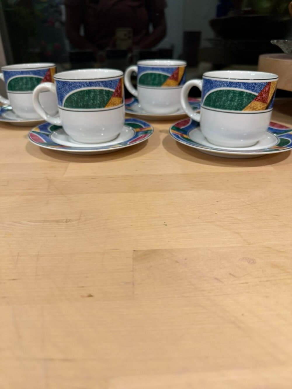 Retro 1990s Sango Flair 4806 Geometric Cups & Saucer Plates Set by Joan Luntz